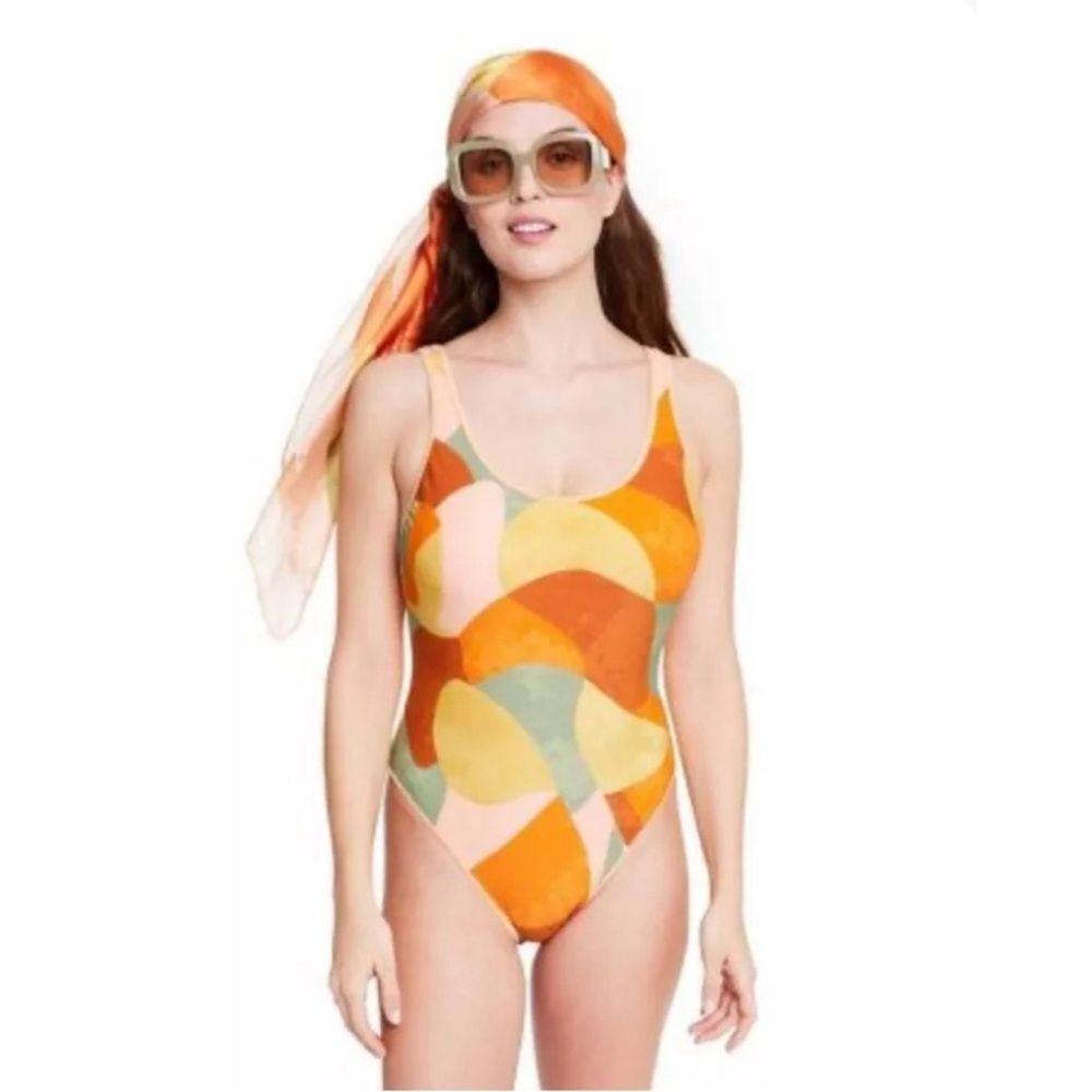 Fe Noel orange peach green multicolored one piece swimsuit
